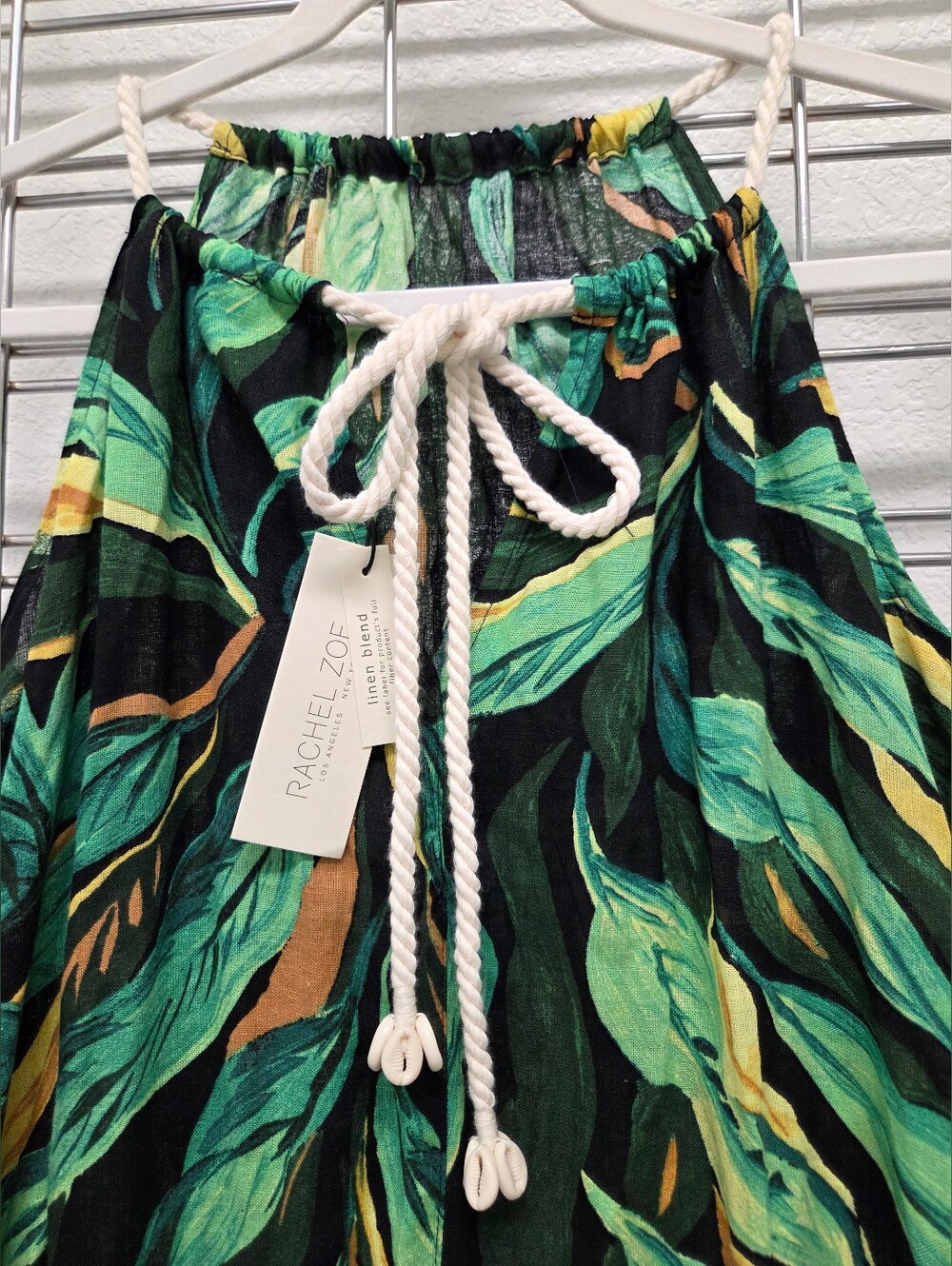Rachel Zoe Tropical Leaf Linen Blend Skirt in Green & Black